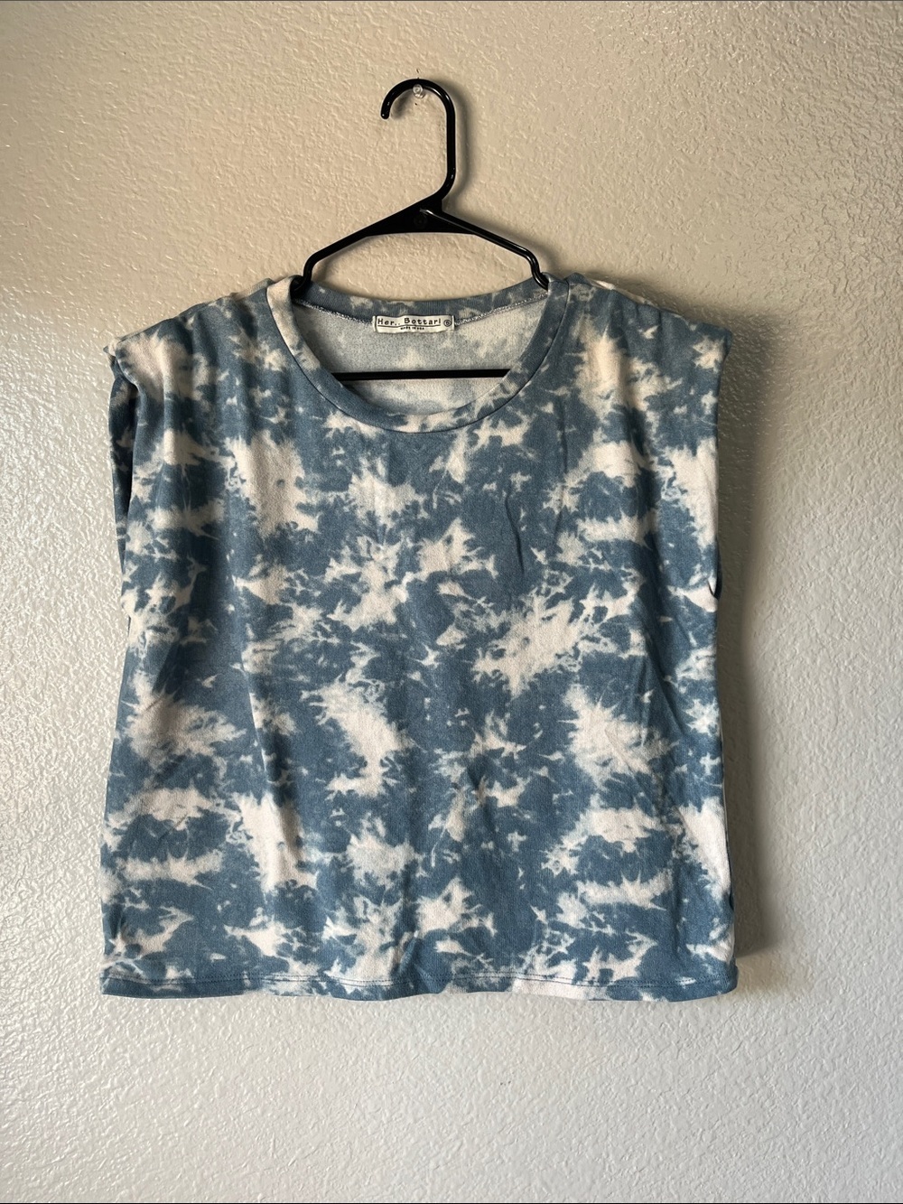 Her Bottari Blue Cream Tie-Dye Muscle Tee Sz S Summer Casual Boho Chic